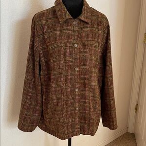 Plaid Button-Up Jacket in Brown and Olive
